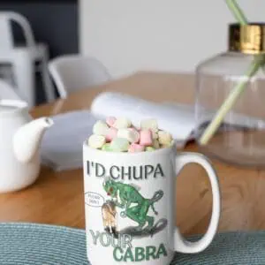 chupacabra mug with hot chocolate