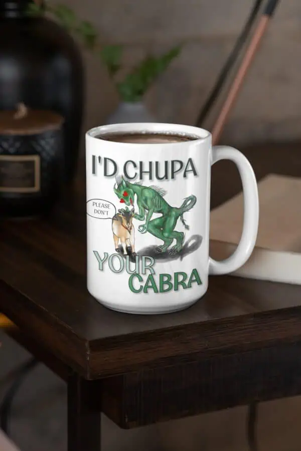 15oz cryptid coffee mug on wooden table