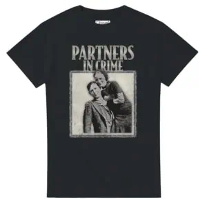 partners in crime t-shirt with bonnie and clyde in black