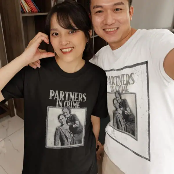 black and white partners in crime t shirts