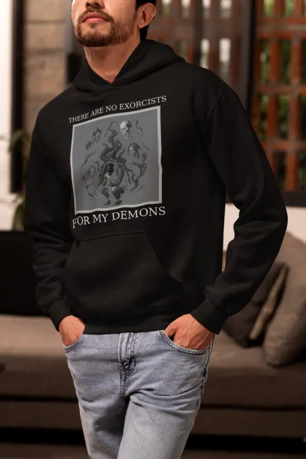 hoodie with demons to support suicide hotline
