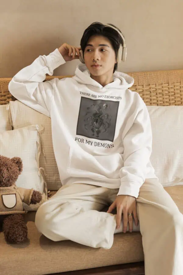 unisex hoodie with ghosts to support suicide hotline