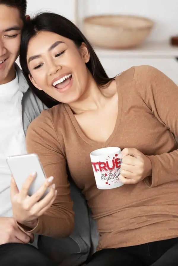 woman holding new true crime and chill coffee cup