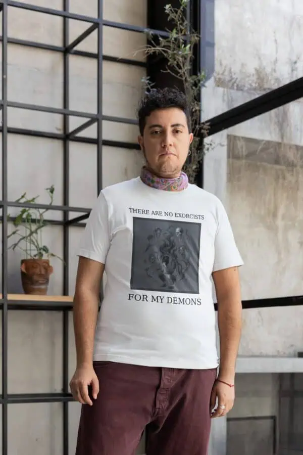 my demons tee shirt to support suicide hotline