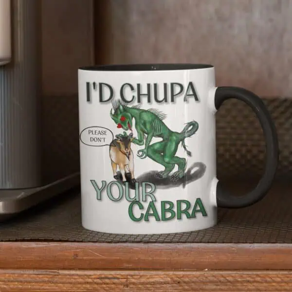 11oz chupacabra coffee mug on counter