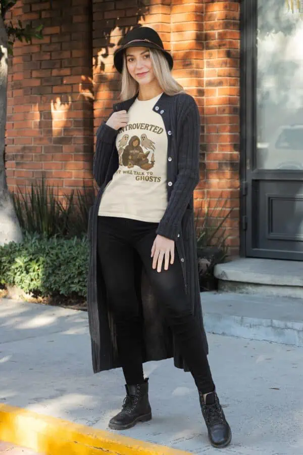 woman posing in paranormal lover shirt