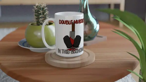 dark humor true crime 15oz coffee mug on table