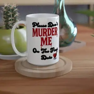 dark humor charity mug for crime junkies