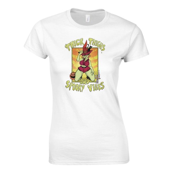 white pinup witch women's shirt