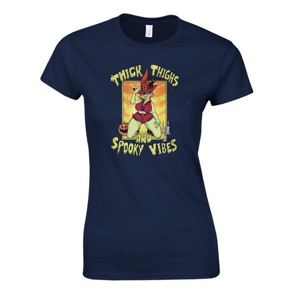 navy women's thick thighs and spooky vibes shirt