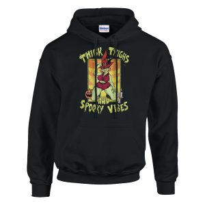 thick thighs and spooky vibes halloween hoodie