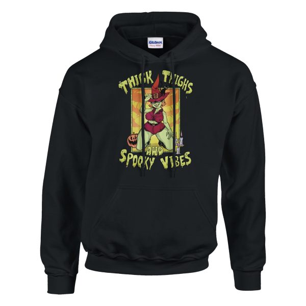 thick thighs and spooky vibes halloween hoodie