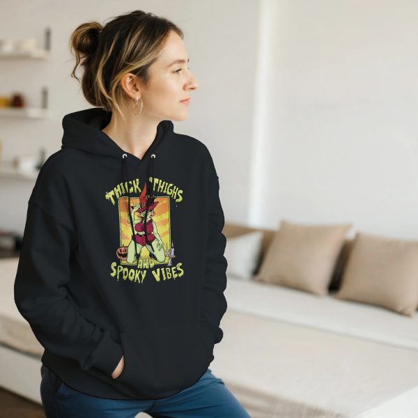 woman wearing witch pinup hoodie