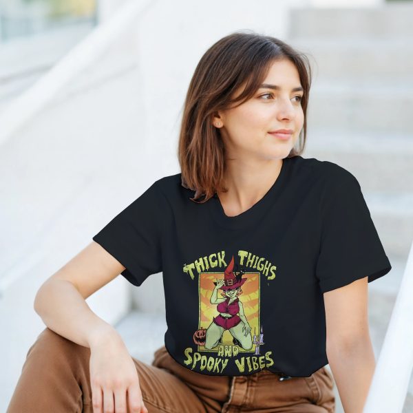 skinny girl in spooky witch tee shirt