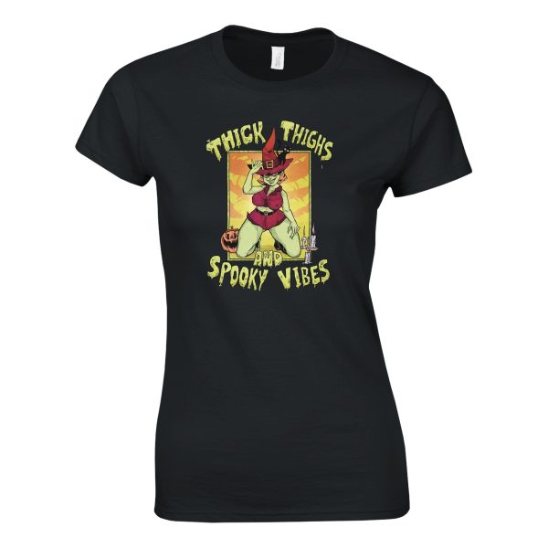 thick thighs and spooky vibes women's tee