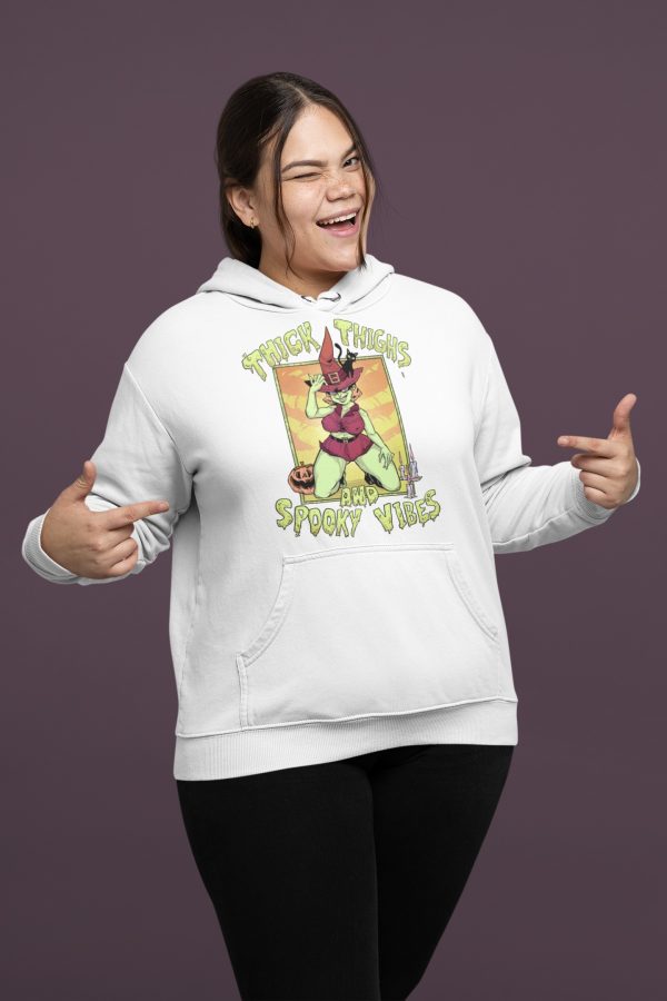 thick thighs and spooky vibes halloween hoodie