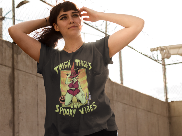 spooky season shirt with witch and pinup