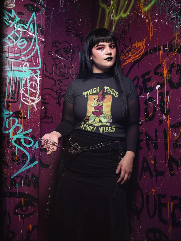 sexy alternative girl in spooky pinup t shirt