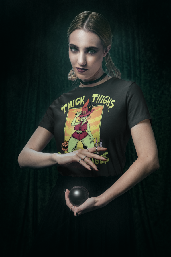 gothic witch wearing cute halloween t shirt